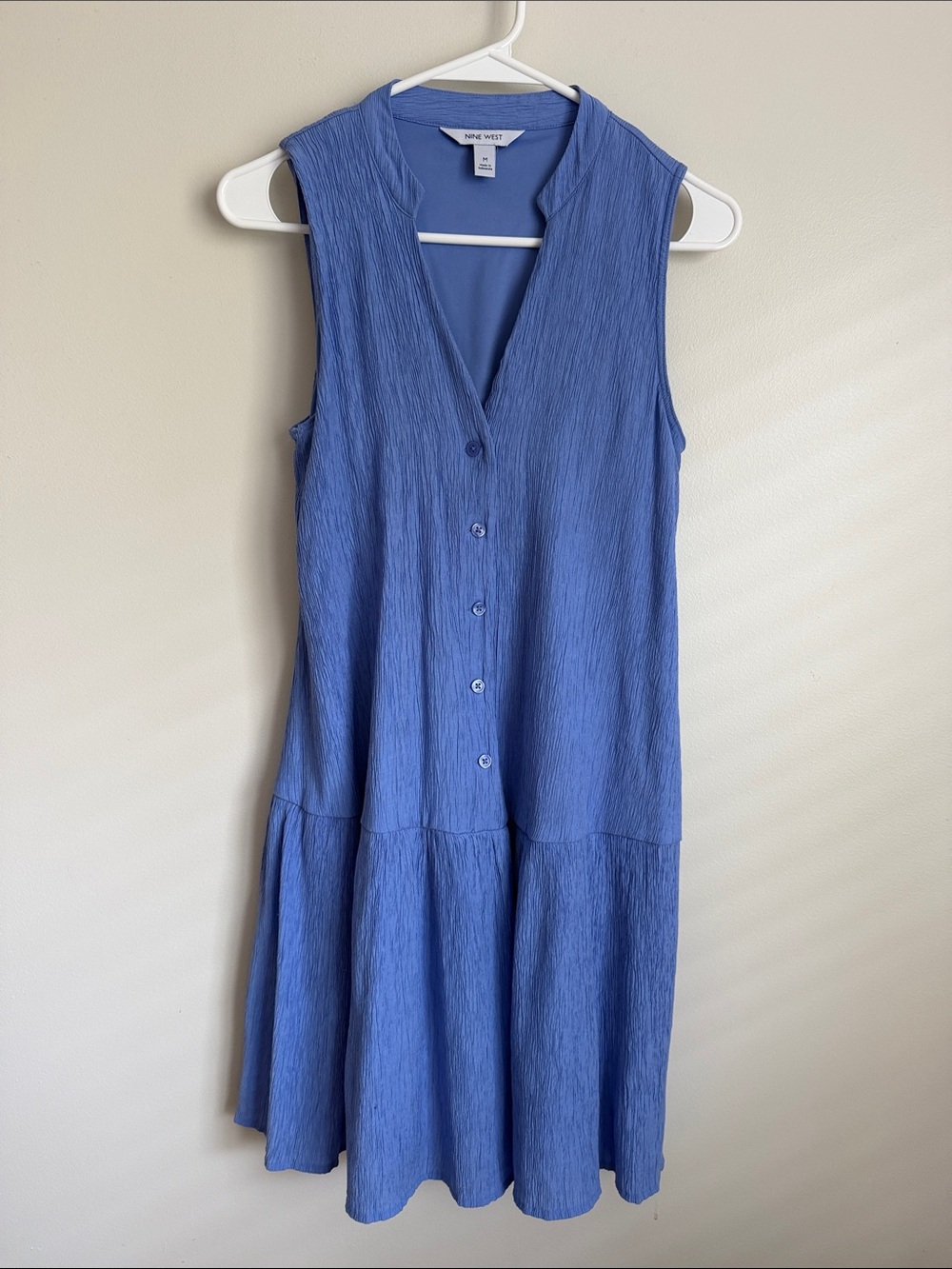 Vintage Nine West Cornflower Blue /Periwinkle Sleeveless Button-Down Midi Dress